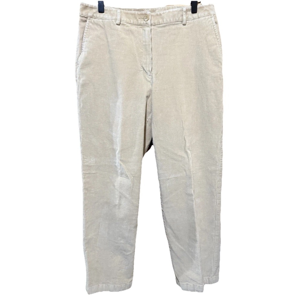 LL BEAN Womens Khaki Thin Corduroy Trouser Pants Straight Fit Size 10 32x28 EUC‎